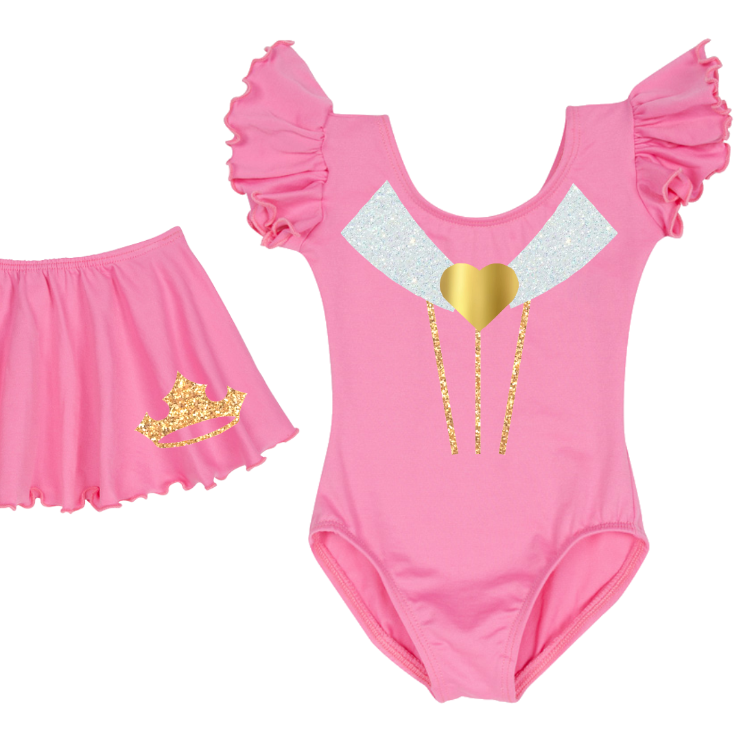 Bright Pink leotard and skirt with matching Sweet Dreams Princess desgin.
