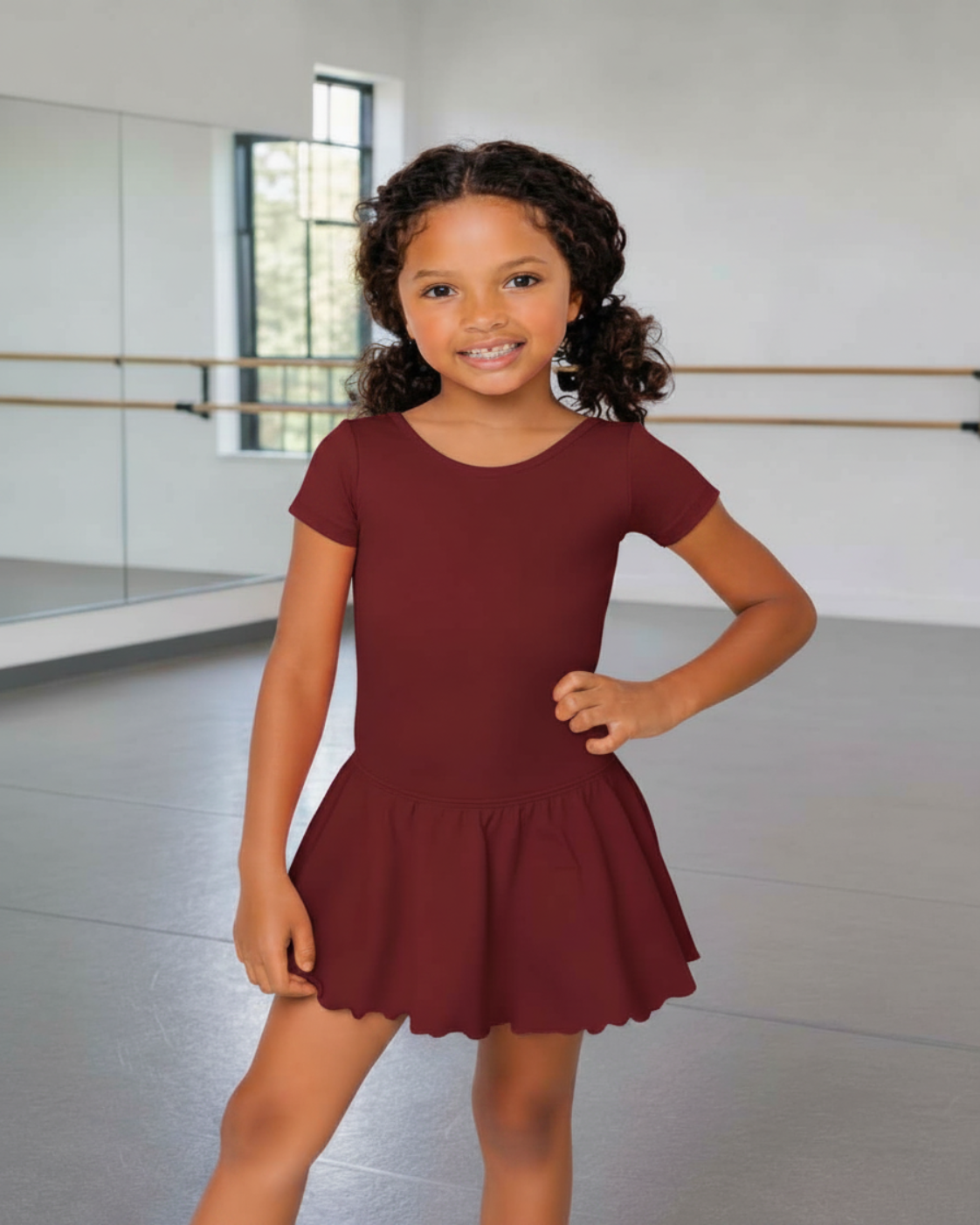 Burgundy Short Sleeve Leotard for Toddler & Girls