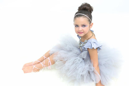 Gray Toddler & Girls Flutter/Ruffle Short Sleeve Leotard