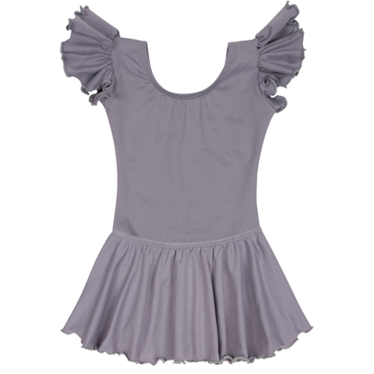 Gray Toddler & Girls Flutter/Ruffle Short Sleeve Leotard