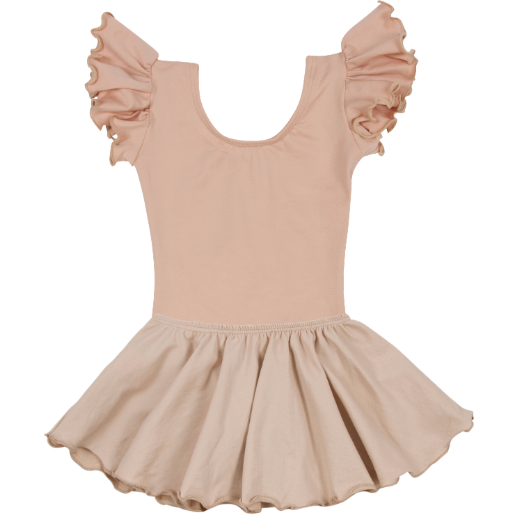 Nude/Beige Leotard with Flutter/Ruffle Short Sleeve for Toddler & Girls