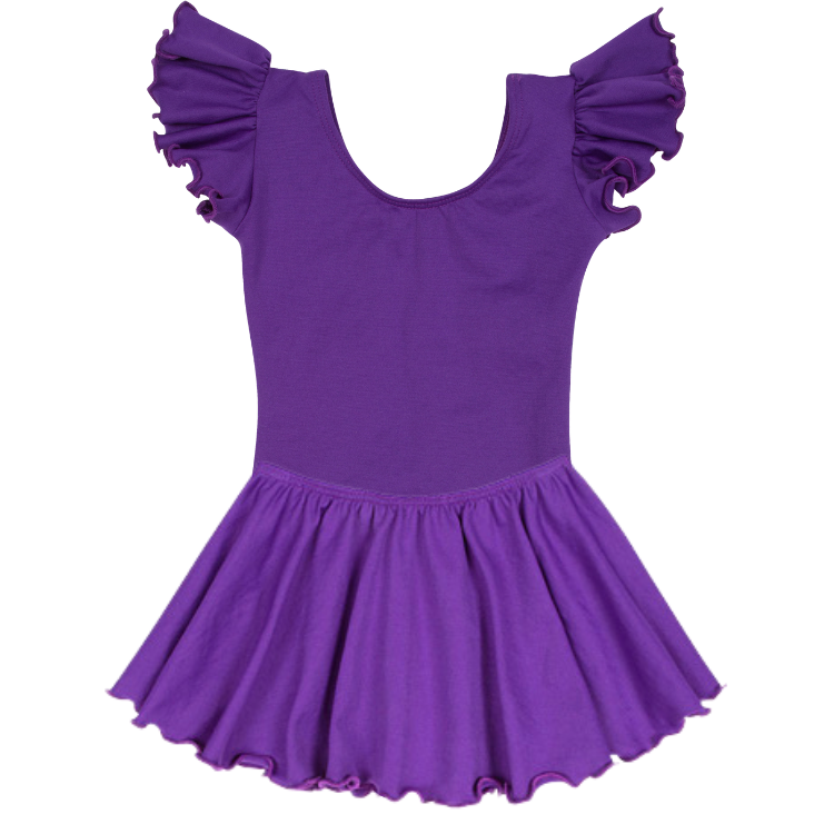 Purple Toddler & Girls Flutter/Ruffle Short Sleeve Leotard