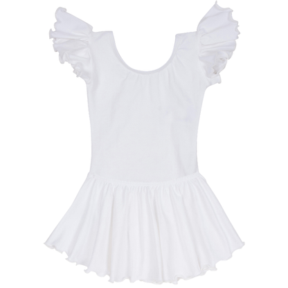 White Lined Leotard with Flutter/Ruffle Short Sleeve for Toddlers & Girls